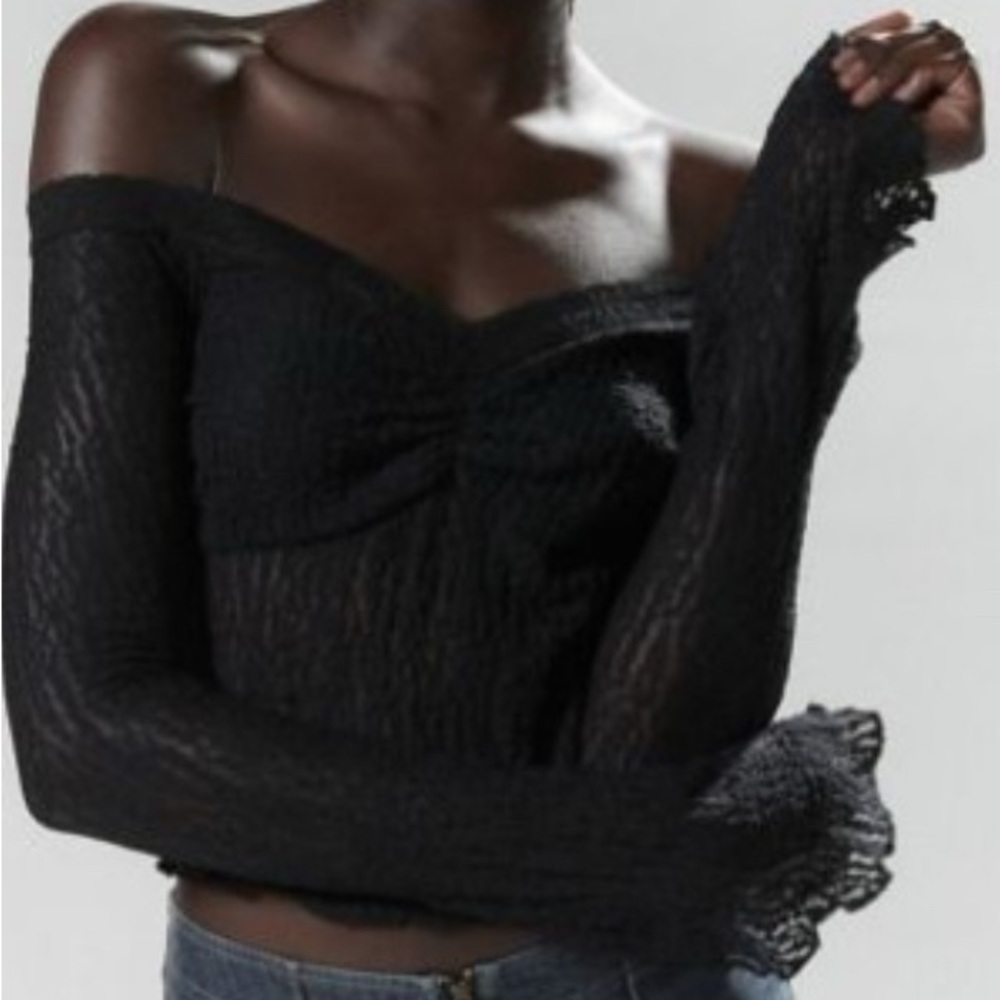 Urban Outfitters Black Off-Shoulder Long Sleeve Sheer Top